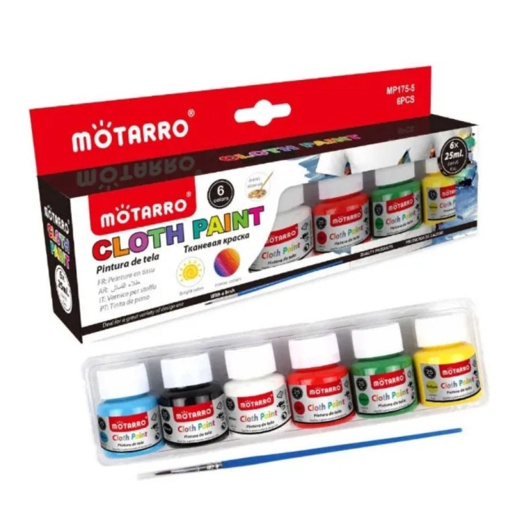 Υγρό Χρώμα Χειροτεχνίας για Ύφασμα 6 x 25ml, MOTARRO MP175-5