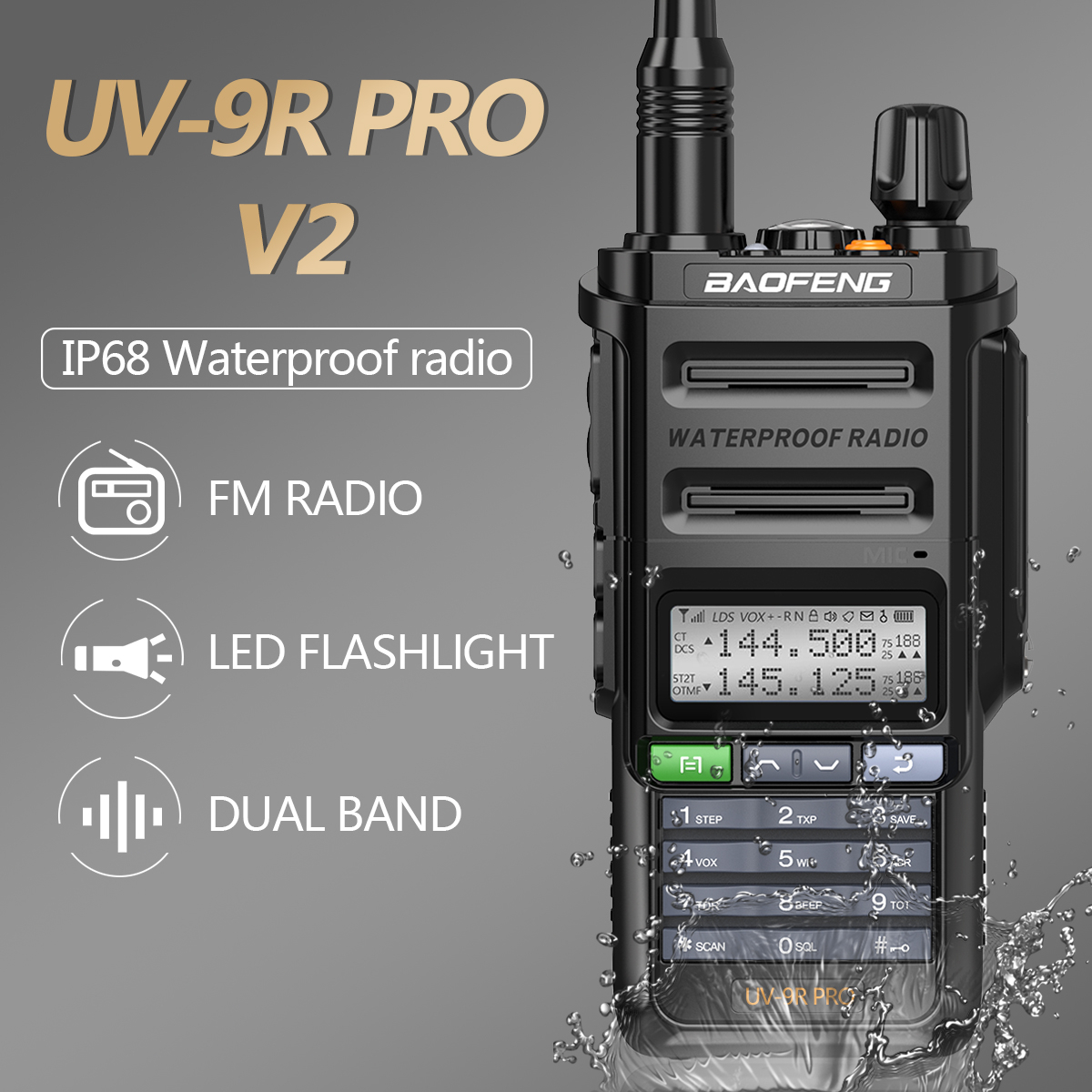 Ασύρματος Πομποδέκτης Baofeng UV-9R Pro 5W VHF/UHF IP68 Αδιάβροχο με Μπαταρία 2800mAh & Μονόχρωμη Οθόνη