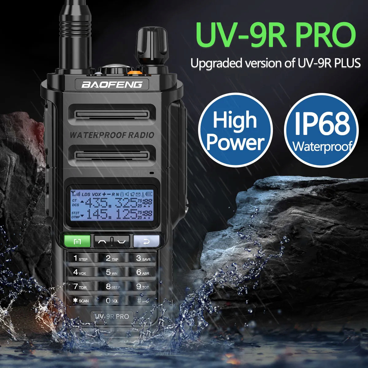 Ασύρματος Πομποδέκτης Baofeng UV-9R Pro 5W VHF/UHF IP68 Αδιάβροχο με Μπαταρία 2800mAh & Μονόχρωμη Οθόνη
