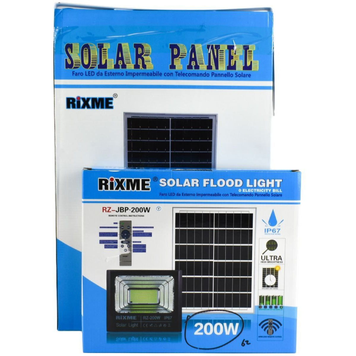 Rixme RZ-JBP.200W Ηλιακός Προβολέας LED 200W Στεγανός IP67 με Τηλεχειριστήριο & Χρονοδιακόπτη