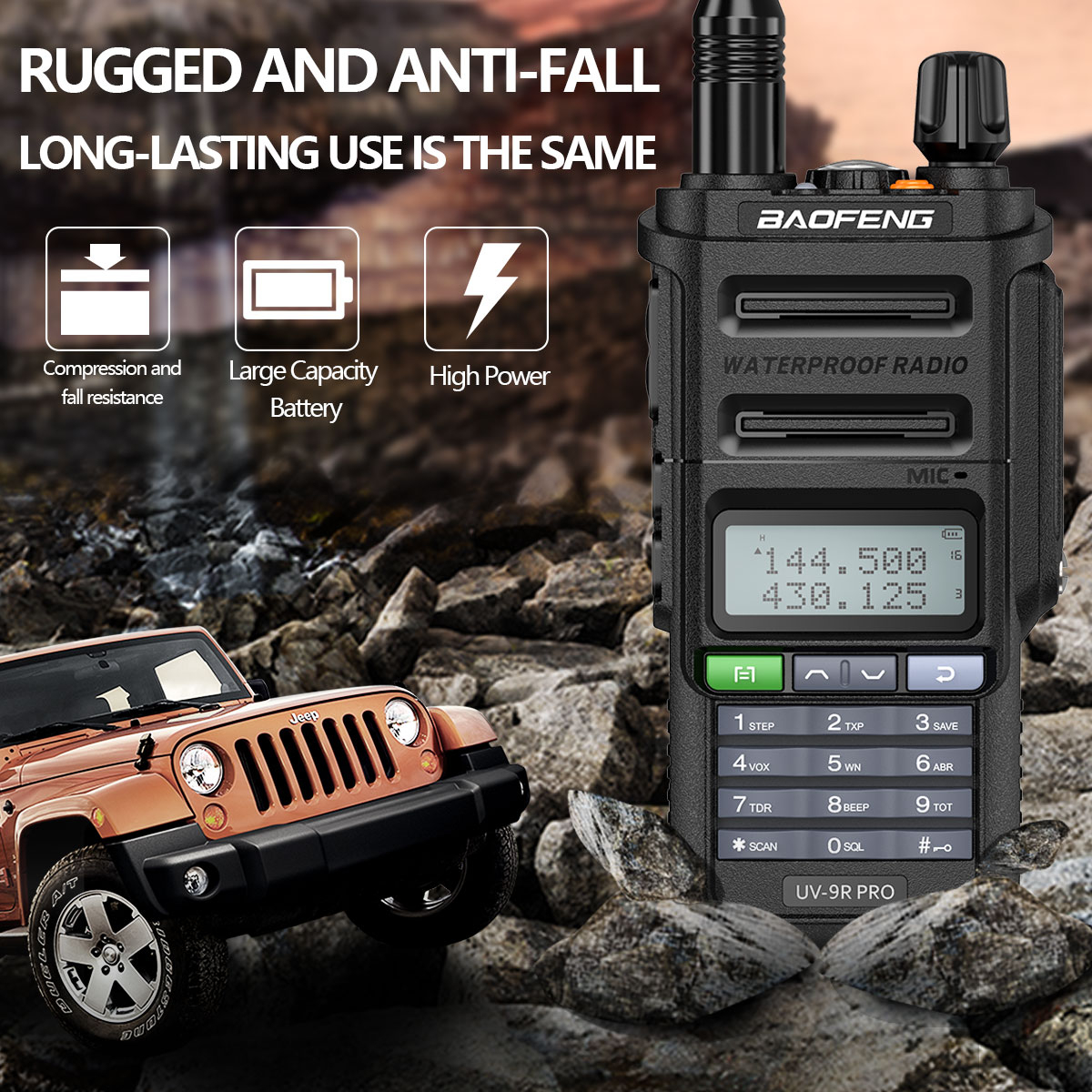 Ασύρματος Πομποδέκτης Baofeng UV-9R Pro 5W VHF/UHF IP68 Αδιάβροχο με Μπαταρία 2800mAh & Μονόχρωμη Οθόνη