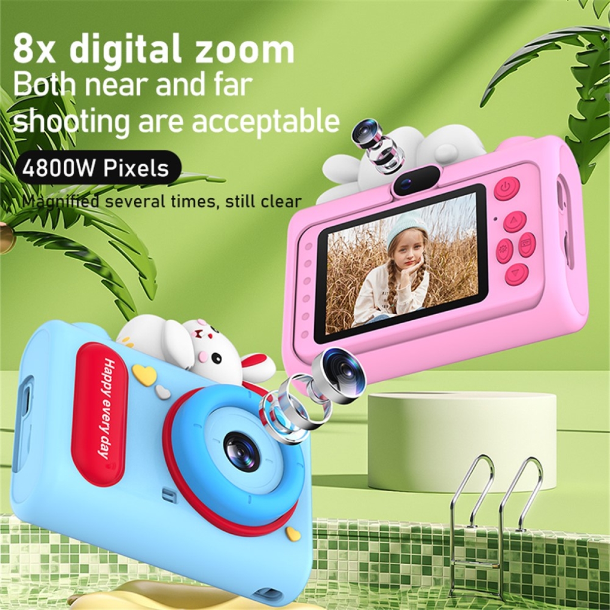 X18 Παιδική Ψηφιακή Κάμερα 2.0" HD Διπλός Φακός, 8X Zoom, Σχέδιο Κουνελάκι