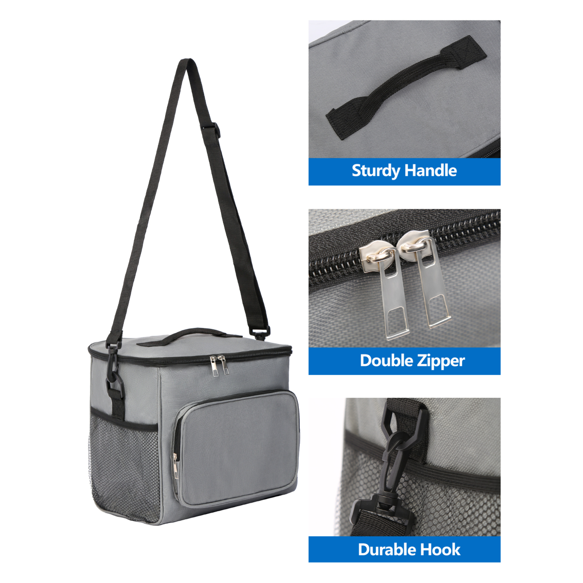 Αδιάβροχη Ισοθερμική Τσάντα Φαγητού - Lunch Bag 24x17x26cm - Γκρι - Image 2