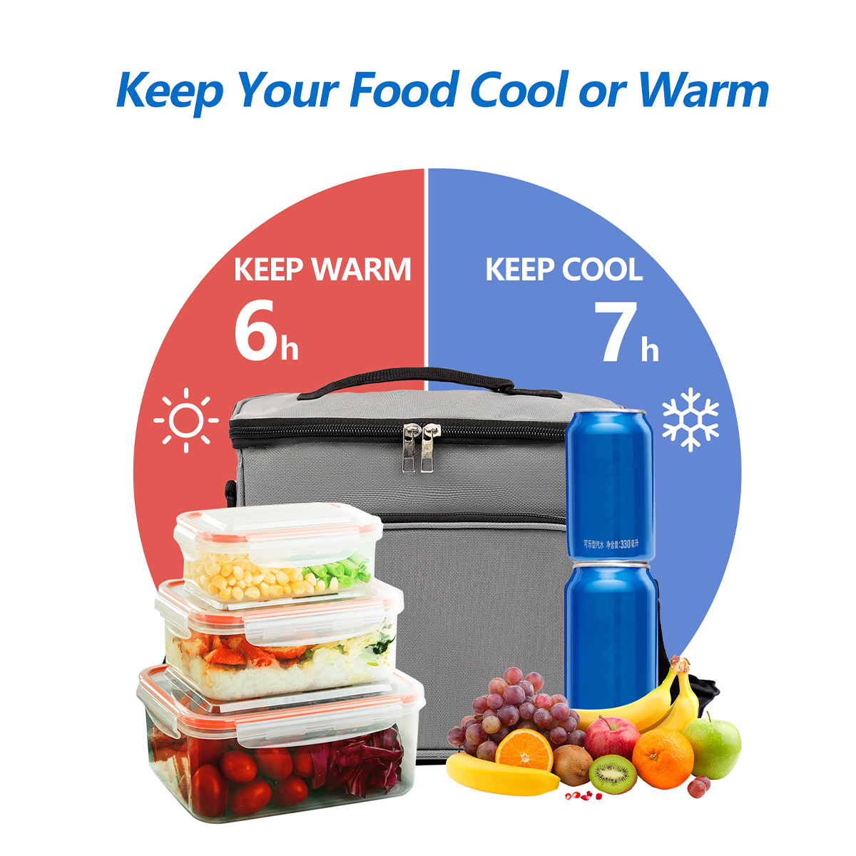 Αδιάβροχη Ισοθερμική Τσάντα Φαγητού - Lunch Bag 24x17x26cm - Γκρι - Image 3