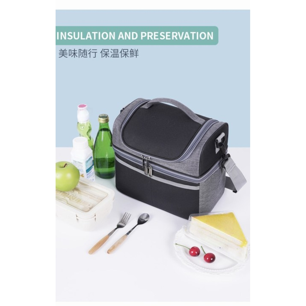 Αδιάβροχη Ισοθερμική Τσάντα Φαγητού - Lunch Bag 26x16.5x23cm - Κόκκινο - Image 2