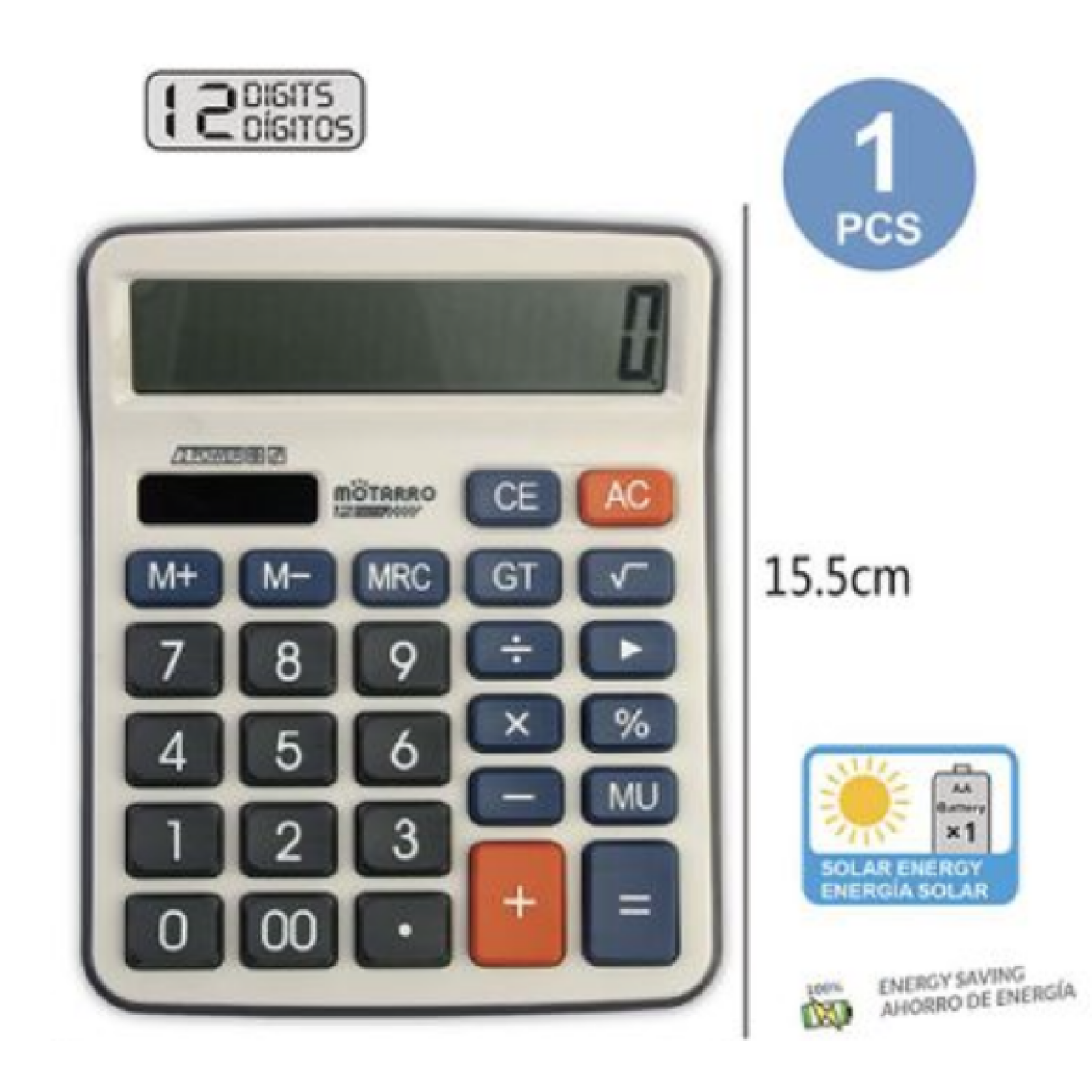 Αριθμομηχανή Ηλιακή 12 Ψηφίων 12x15.5cm Motarro MI025-6