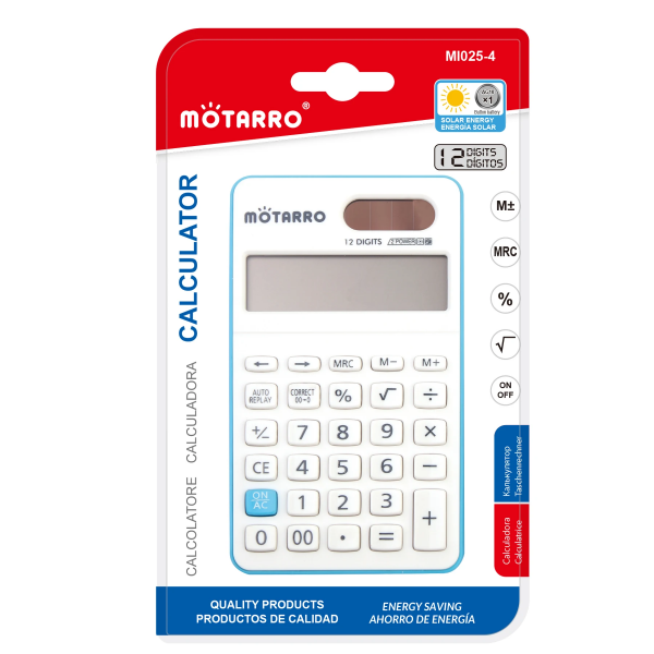 Αριθμομηχανή Ηλιακή 12 Ψηφίων 7x12cm Motarro MI025-4