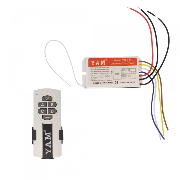 Ασύρματος διακόπτης 4 καναλιών 220-240V 433Mhz 1000W με τηλεχειριστήριο YAM YM-084
