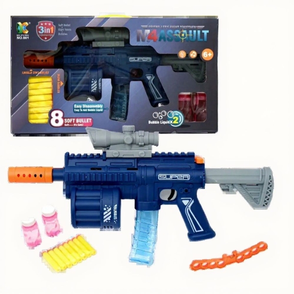 Bubble Machine Gun Nerf Blaster με Σαπουνόνερο, Μαλακά Βελάκια & Στόχο - Μπλε