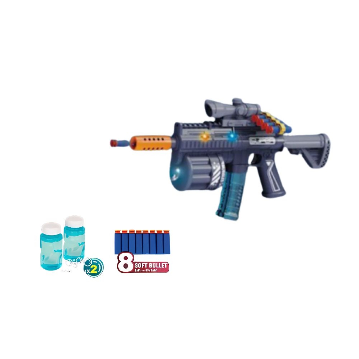 Bubble Machine Gun Nerf Blaster με Σαπουνόνερο, Μαλακά Βελάκια & Στόχο - Μπλε