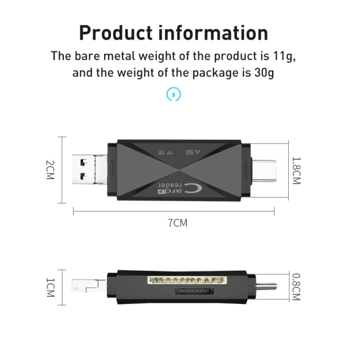 Card Reader 3 σε 1 με Type-C, USB και 8Pin για SD/TF – ADS-218