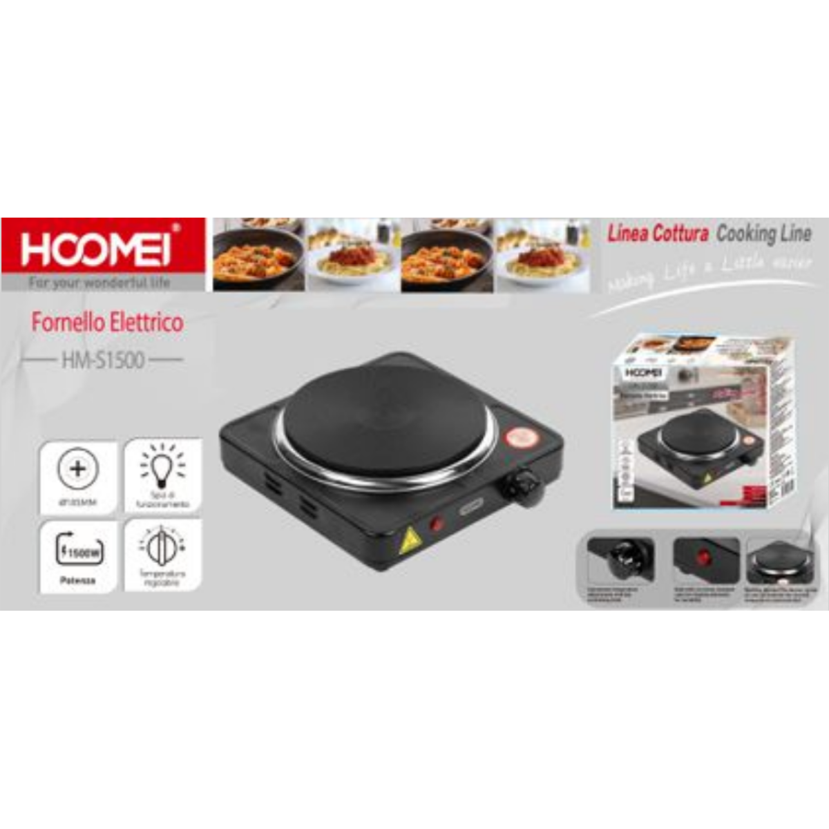 Hoomei HM-S1500 Επιτραπέζια Εστία Εμαγιέ Mονή Μαύρη