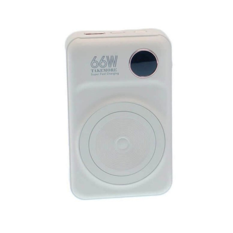 Power Bank TAKEMORE R29 20000mAh 66W – USB-A & USB-C, Ασύρματη Μαγνητική Φόρτιση - Λευκό