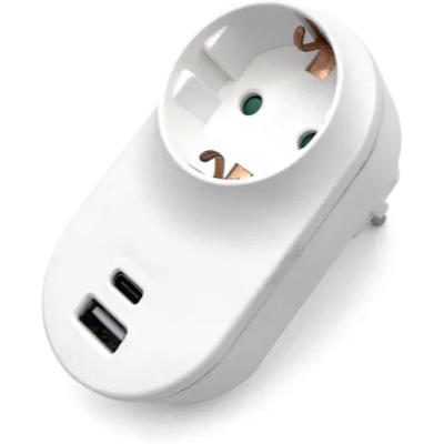 Aigostar Γερμανική Πρίζα Μετατροπής 1-1 με USB & Type-C – 16A, 3680W - Λευκή