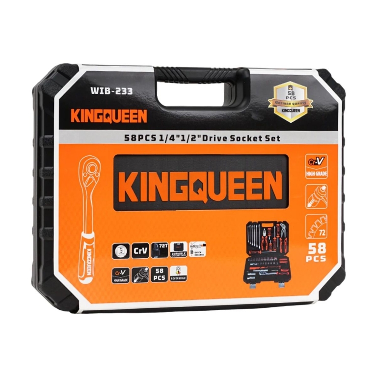 KINGQUEEN WIB-233 Σετ Καρυδάκια & Εργαλεία 58 τεμ. – 1/2'' & 1/4'', Cr-V