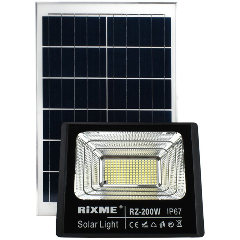 Rixme RZ-JBP.200W Ηλιακός Προβολέας LED 200W Στεγανός IP67 με Τηλεχειριστήριο & Χρονοδιακόπτη