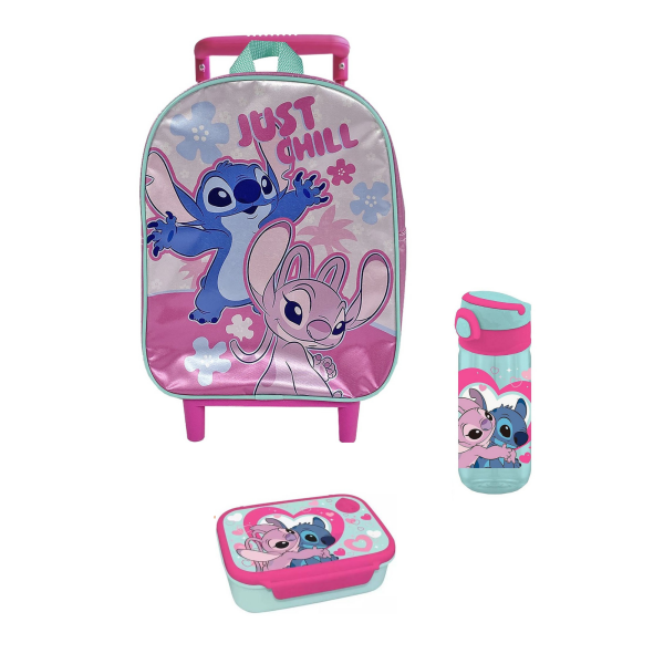 Σχολικό Σετ 3τμχ Lilo & Stitch – Τσάντα Τρόλεϊ Νηπίου 29cm, Παγούρι 500ml, Φαγητοδοχείο 800ml