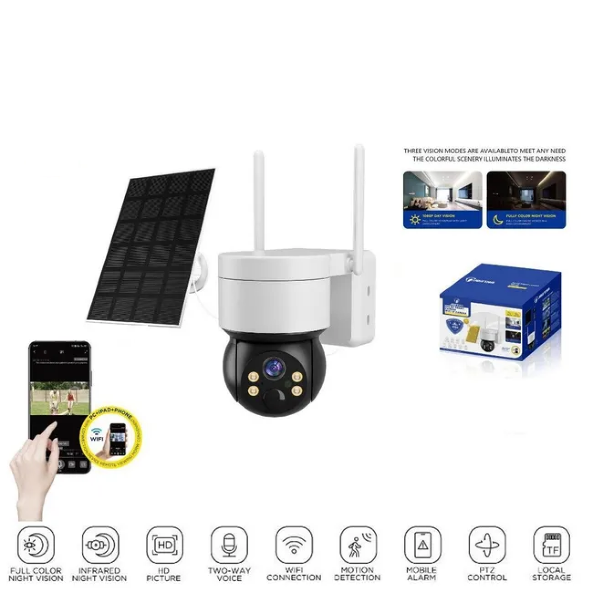 Ηλιακή κάμερα ασφαλείας Wi-Fi IP66 με πάνελ Jortan JT-8258T λευκό - Image 2