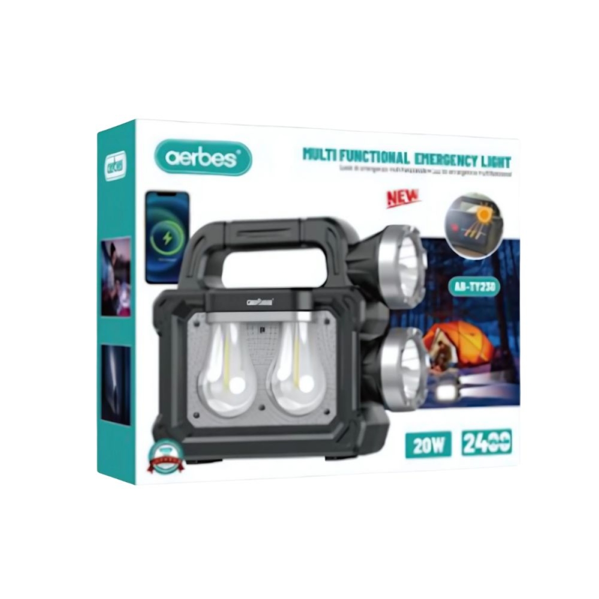 Ηλιακός & Επαναφορτιζόμενος USB φακός LED 20W AB-TY230 Aerbes