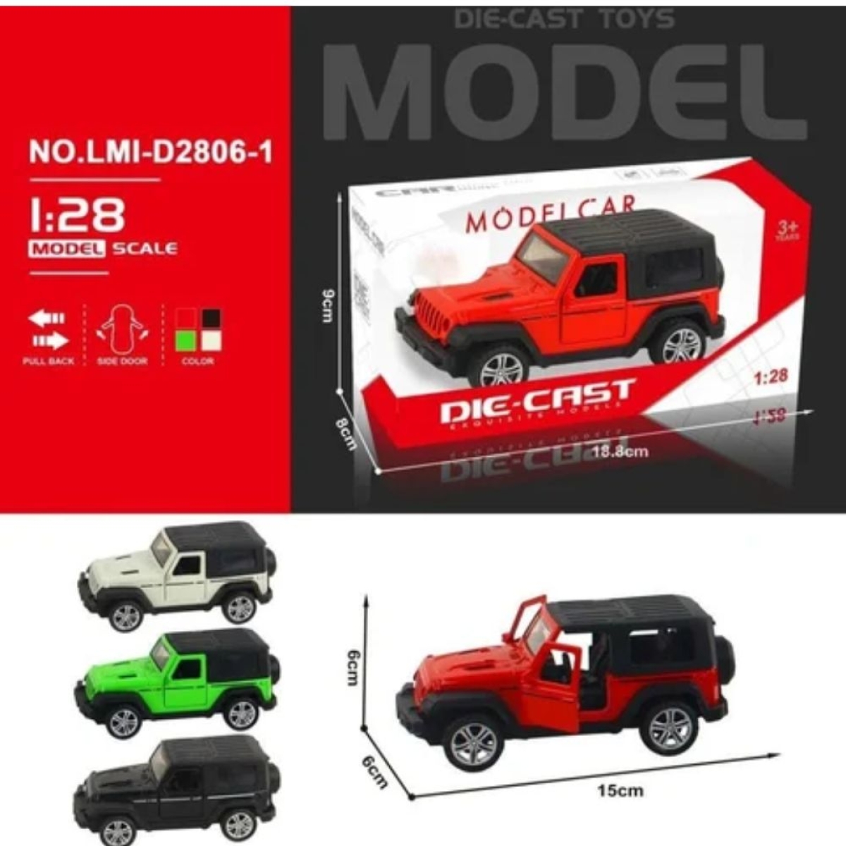 Jeep Wrangler 1:28 Μεταλλικό Pullback Πράσινο 15εκ – LMI-D2806-1