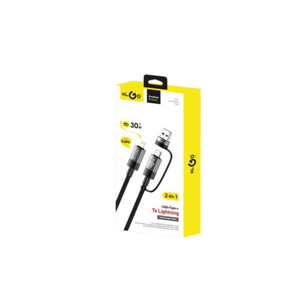 Καλώδιο φόρτισης & μεταφοράς δεδομένων 2 σε 1 – USB & Type-C σε Lightning KLGO S-694 μαύρο