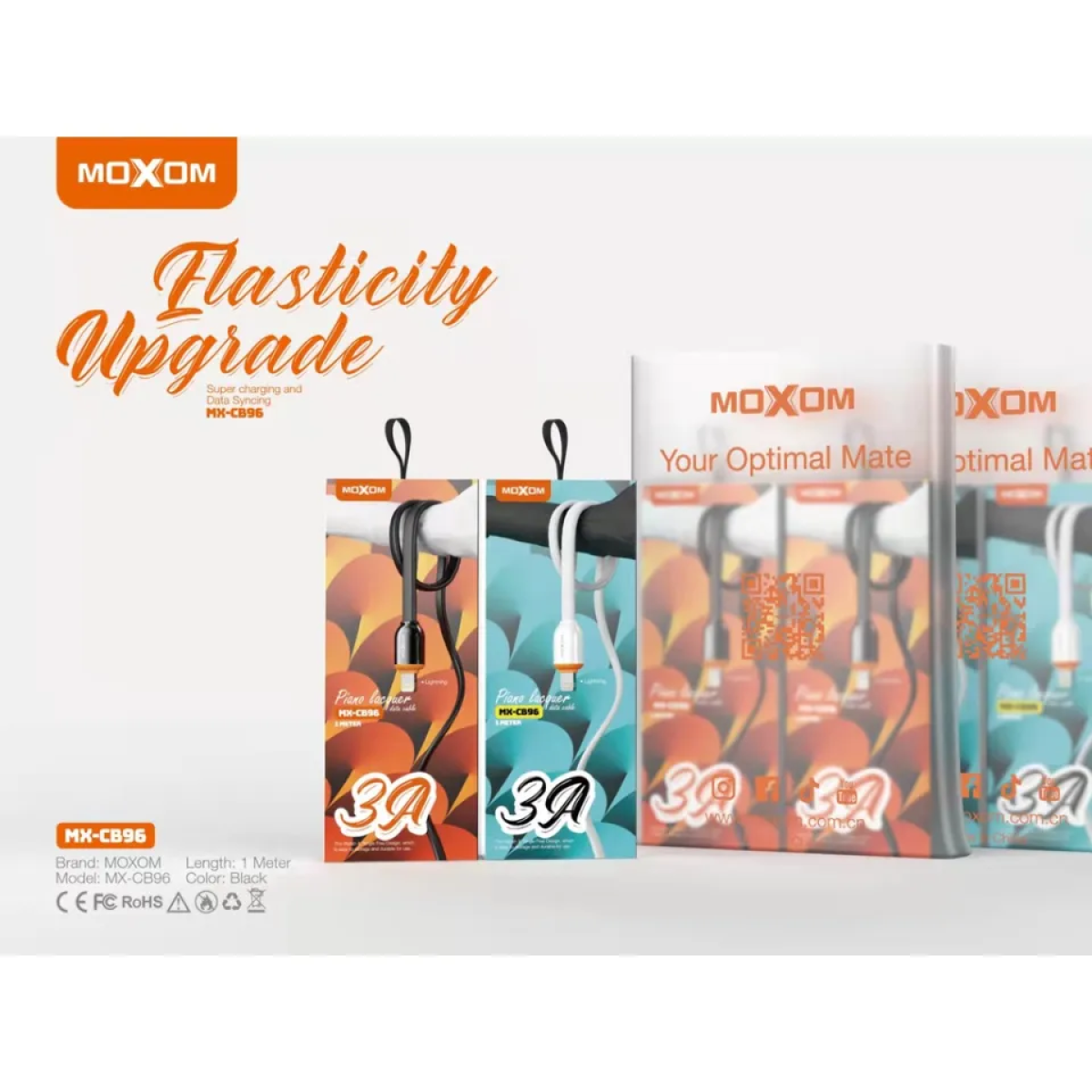Καλώδιο Micro Usb Moxom MX-CB96 1000mm Λευκό