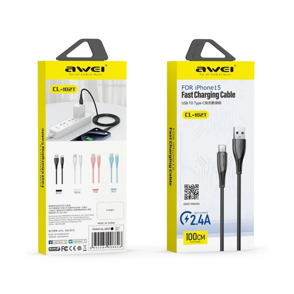 Καλώδιο Ταχείας Φόρτισης USB Σε Type-C 3A 100cm Awei CL-182T