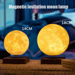Μαγνητική Λάμπα Αιώρησης 3D Σελήνη Με LED Φως & Περιστροφή – 14cm Με Βάση Ξύλου