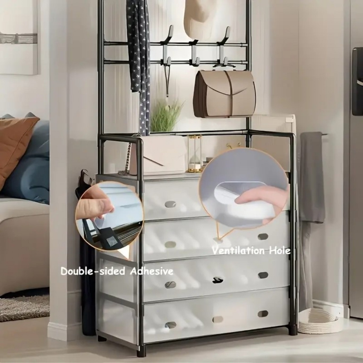 Μεταλλική Παπουτσοθήκη Κρεμάστρα με Πορτάκια & Γάντζους 185x56x28cm XMJ6205