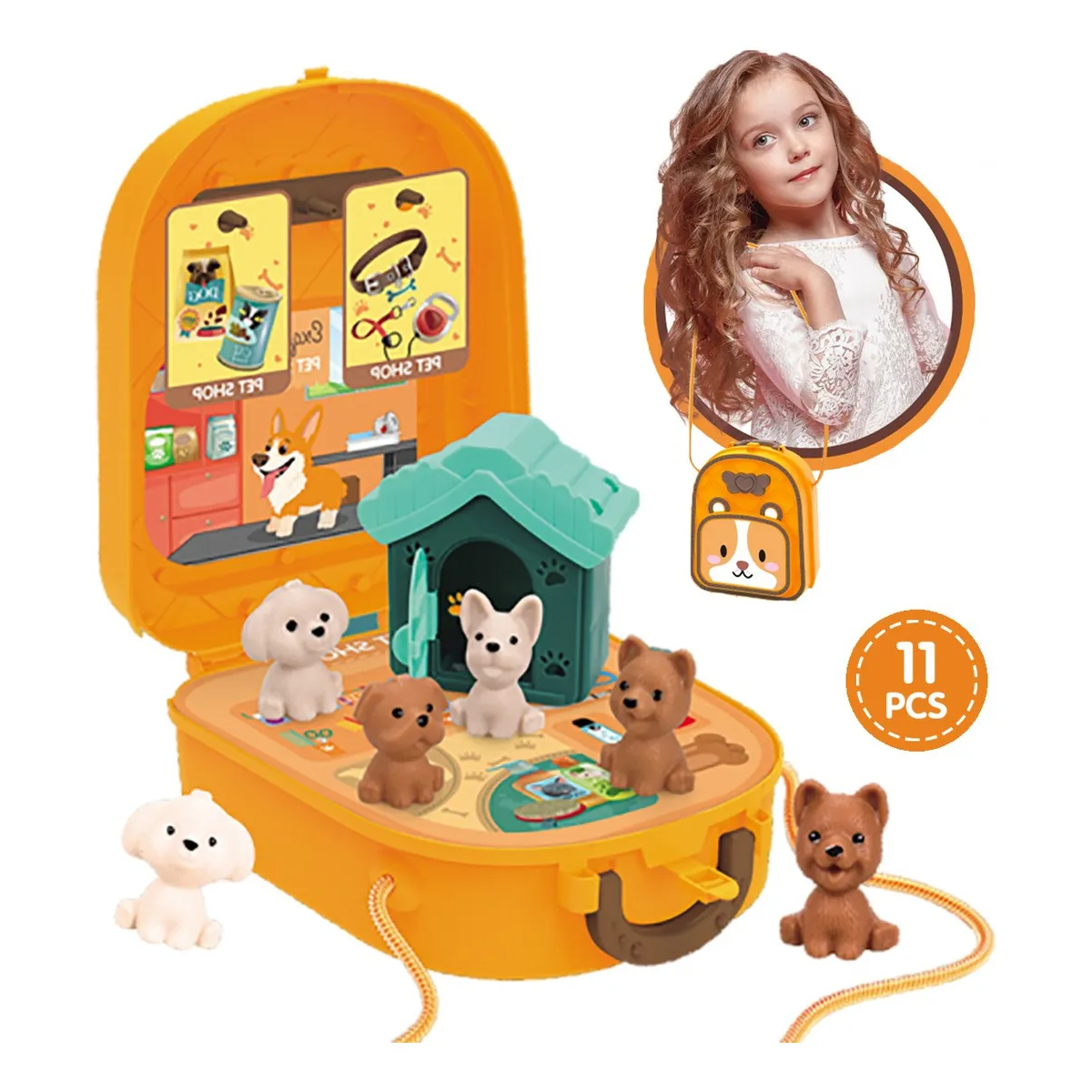 Παιδικό τσαντάκι με ζωάκια 11τμχ - πορτοκαλί - Image 2