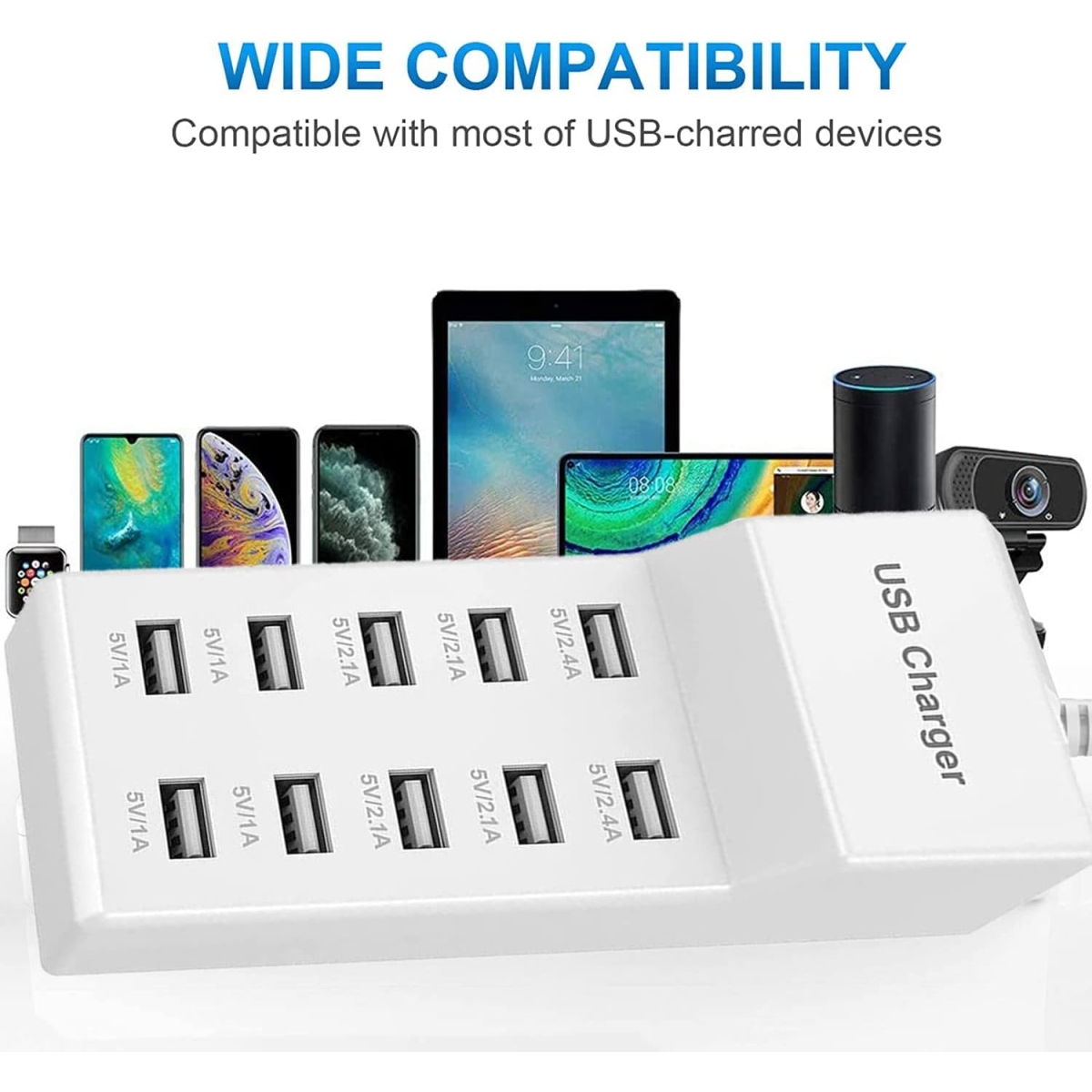Πολυφορτιστής USB PD + Type-C 10 Θυρών 72W Aoweixun