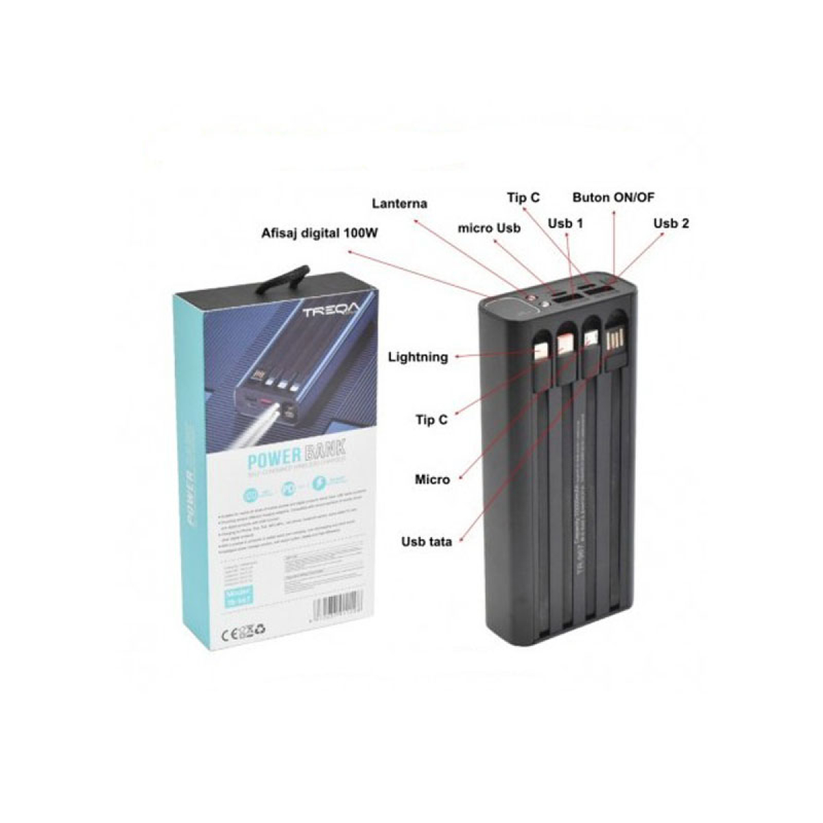 Power Bank 20000mAh με 2 Θύρες USB-A και Θύρα USB-C Treqa TR-967 Μαύρο - Image 4