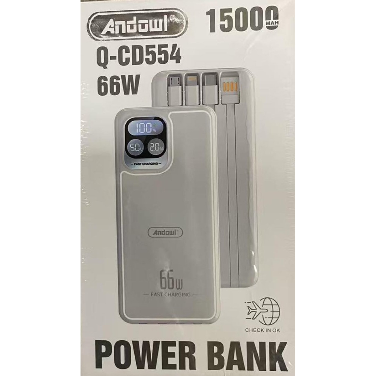 Power Bank Γρήγορης Φόρτισης 66W 15000mAh Με Ένδειξη Οθόνης Andowl Q-CD554
