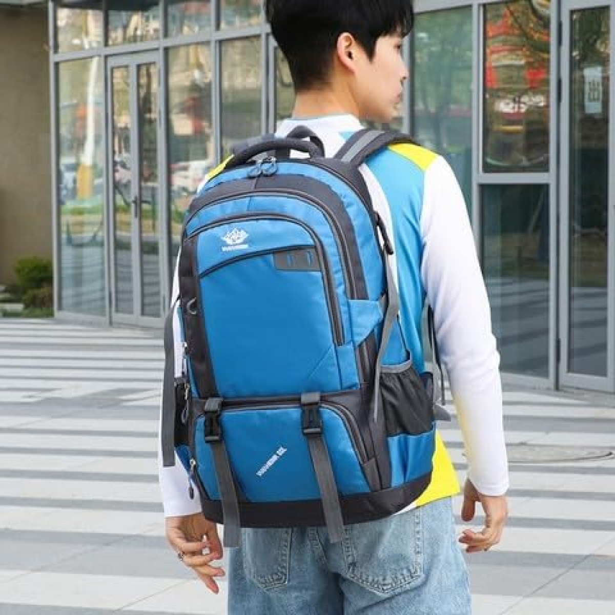 Σακίδιο πλάτης με θήκες 17.8x34.8x54.9cm μπλε ανοιχτό 2305 - Image 3