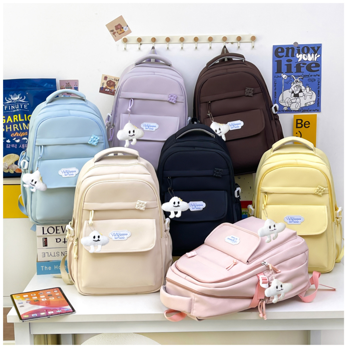 Σακίδιο πλάτης με θήκες 46x30x20cm λευκό S386 - Image 2