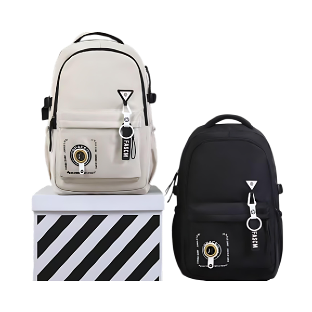 Σακίδιο πλάτης με θήκες 52x32x18cm εκρού 12589 - Image 2