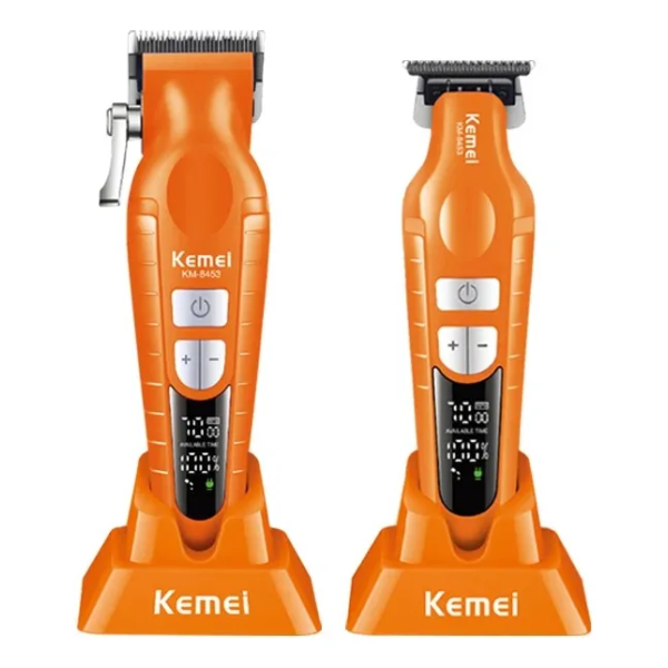 Σετ 2 επαγγελματικών κουρευτικών μηχανών Kemei KM-8543 πορτοκαλί