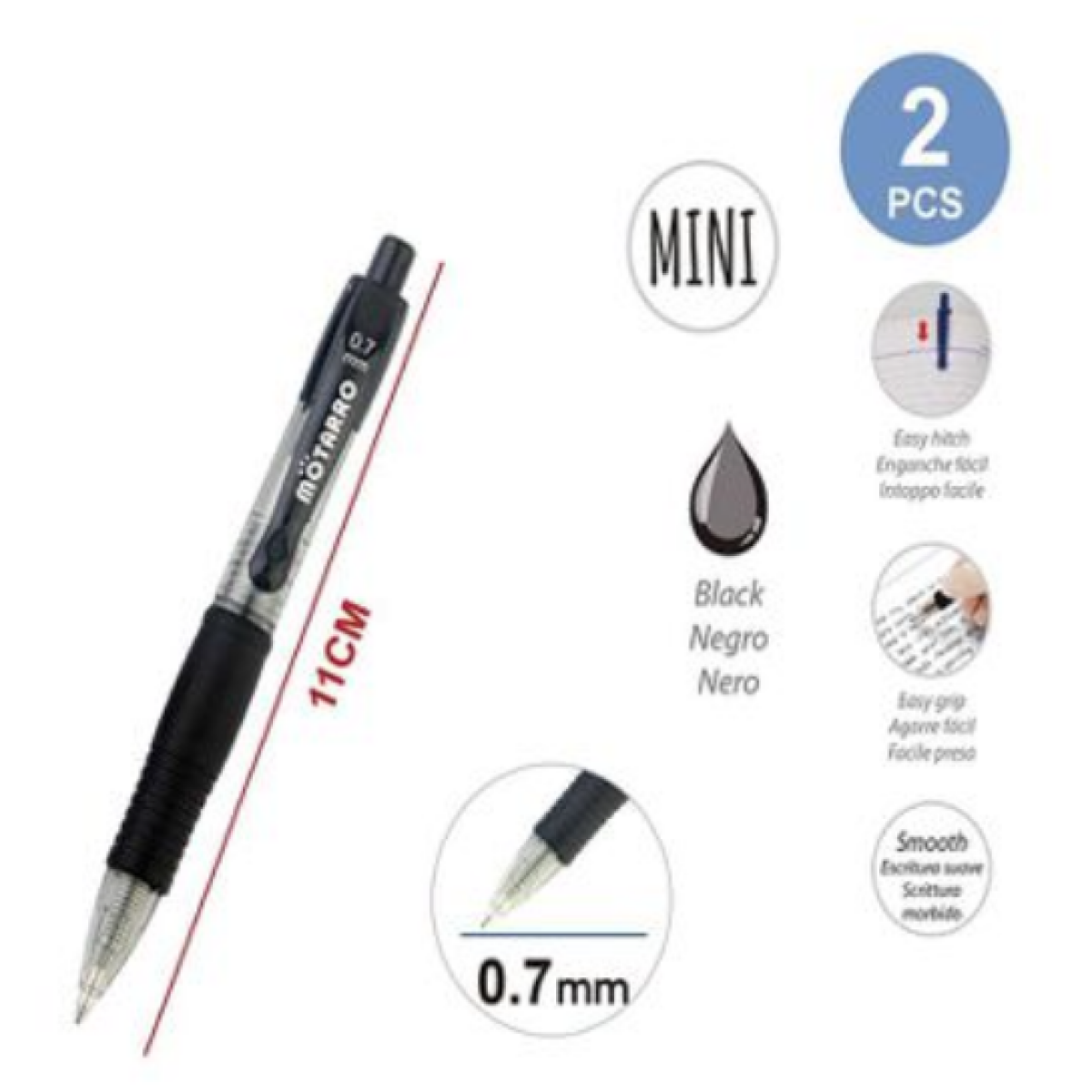 Σετ 2 Στυλό Gel Μαύρα 0.7mm Motarro MC013-7