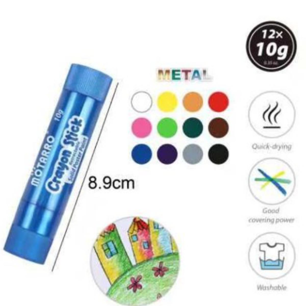 Σετ Κηρομπογιές Crayon Stick Σε 12 Μεταλλικά Χρώματα 10g Motarro MP179-12