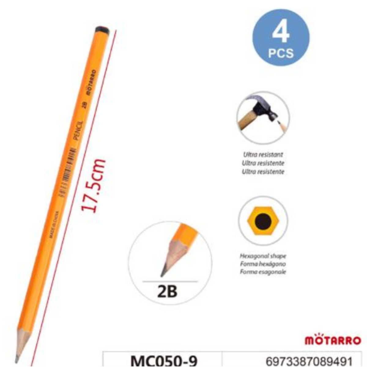 Σετ Μολύβια 2B Σετ 4 Τεμαχίων Motarro MC050-9