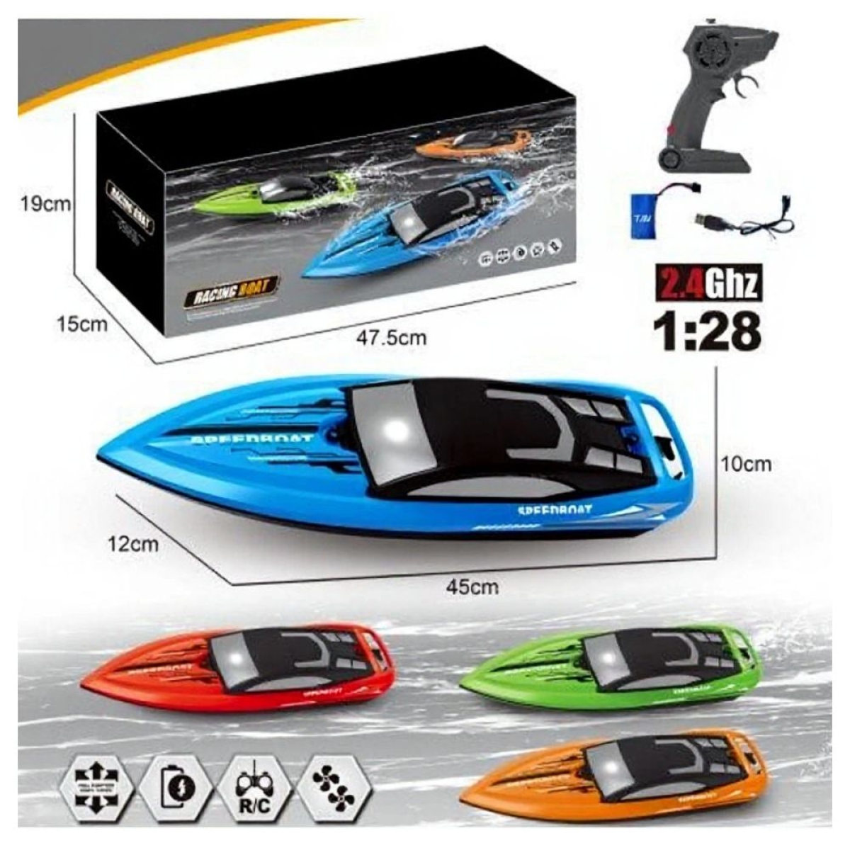 Speedboat Τηλεκατευθυνόμενο Σκάφος 1:28 (2.4GHz) – B3602-2, Πράσινο