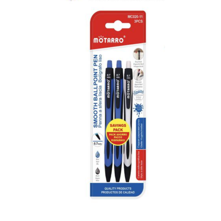 Στυλό Μπλε & Μαύρο 0.7mm Σετ 3 Τεμαχίων Motarro MC020-11
