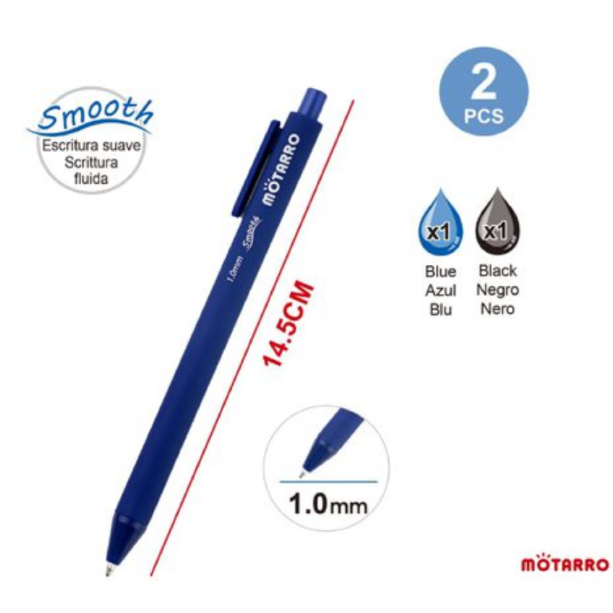 Στυλό Διαρκείας Smooth Μπλε & Μαύρο 2 Τεμάχια Motarro MC019-2