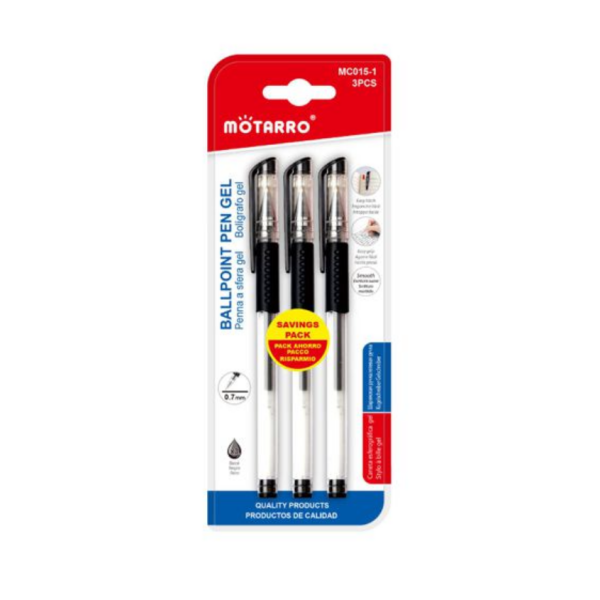 Στυλό Gel Μαύρο 0.7mm Σετ 3 Τεμαχίων Motarro MC015-1
