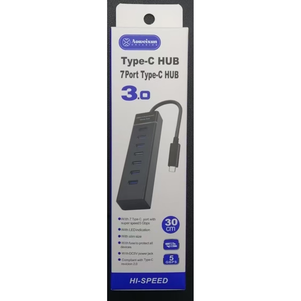 USB Type-C Hub 7 Θυρών 3.0 με Καλώδιο 30cm Aoweixun