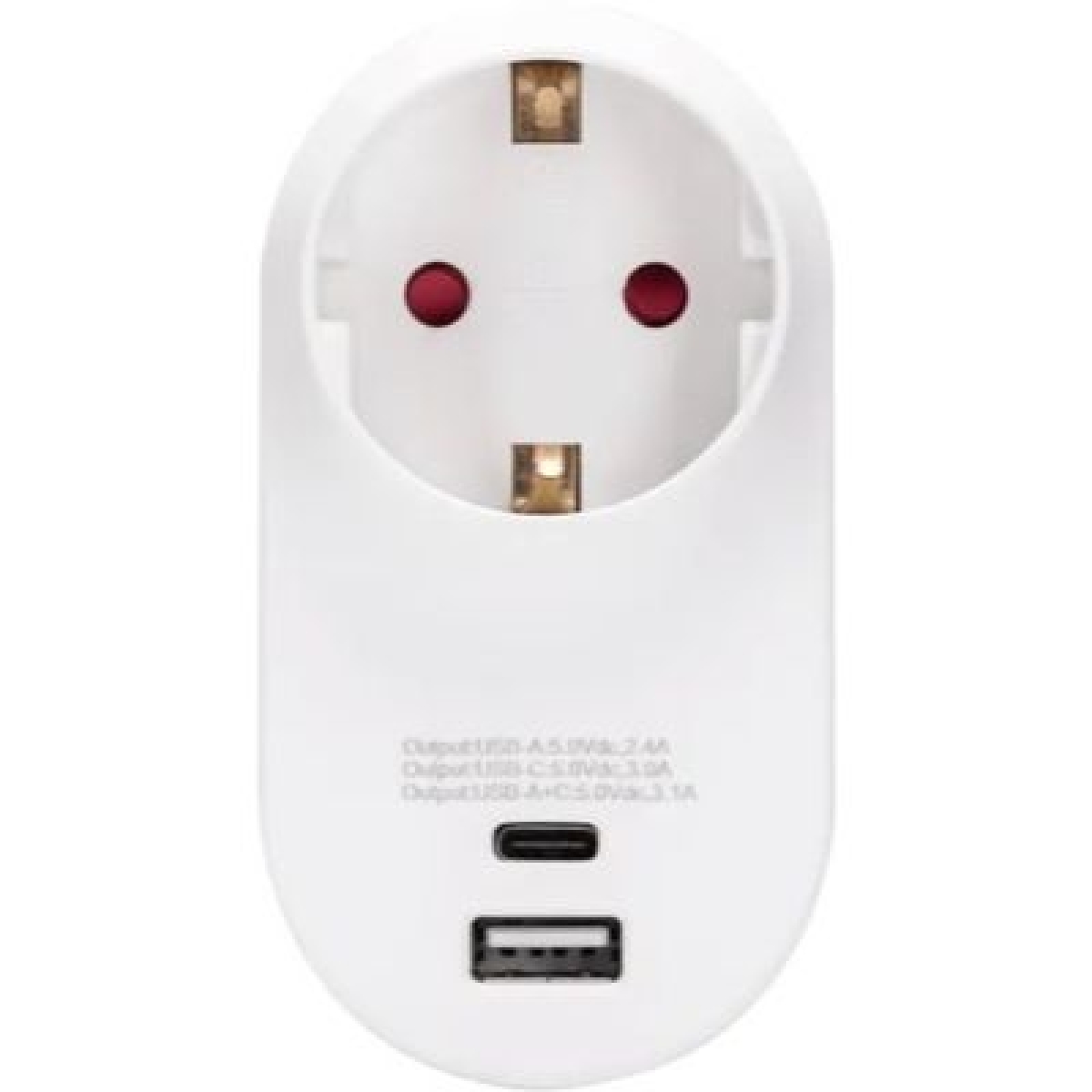 Aigostar Γερμανική Πρίζα Μετατροπής 1-1 με USB & Type-C – 16A, 3680W - Λευκή