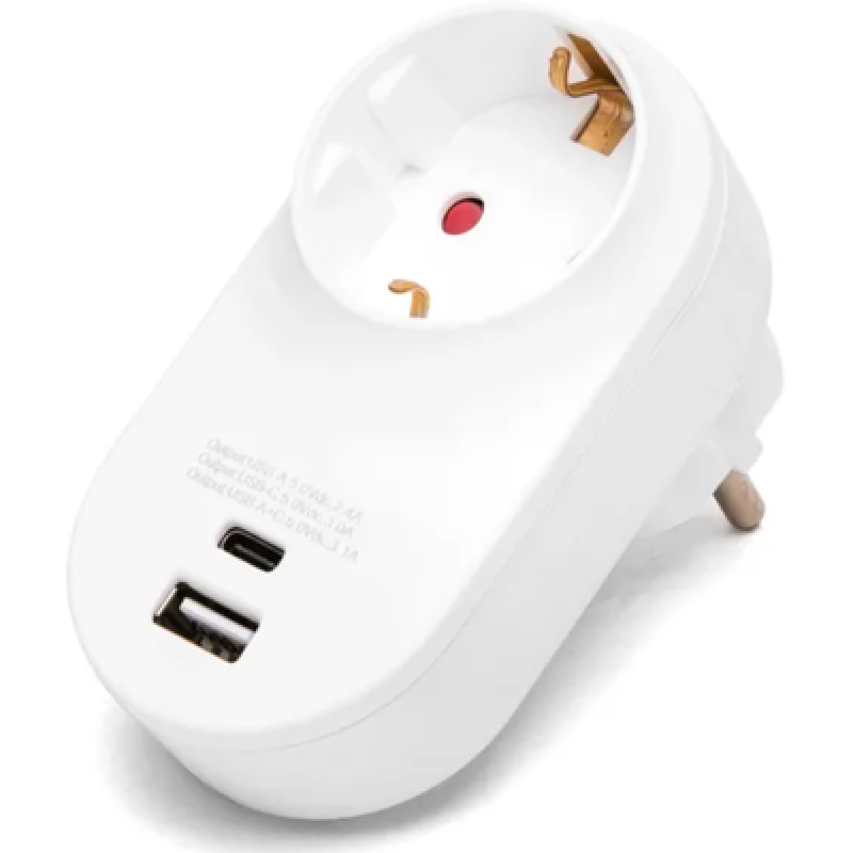Aigostar Γερμανική Πρίζα Μετατροπής 1-1 με USB & Type-C – 16A, 3680W - Λευκή