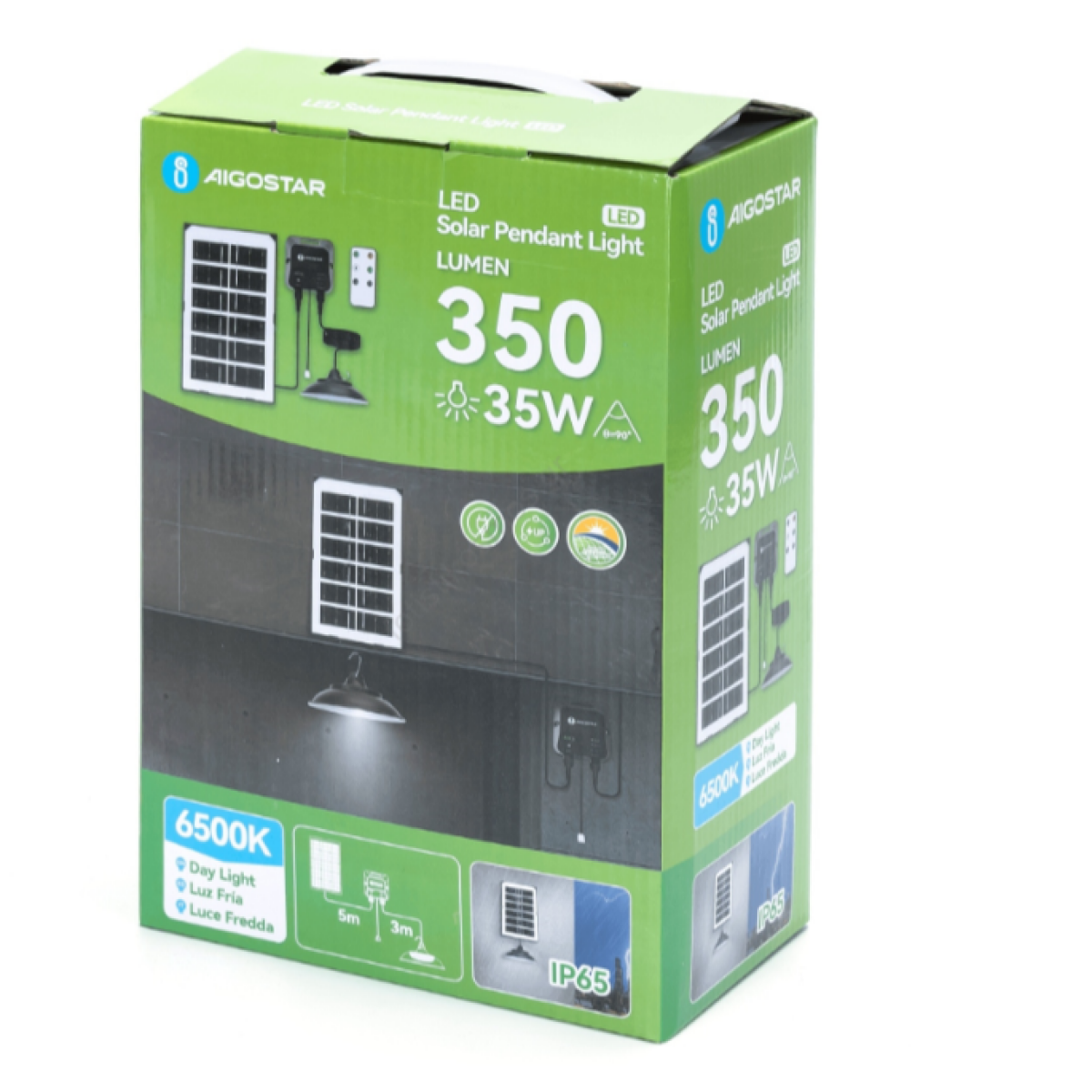 Aigostar Ηλιακό Κρεμαστό Φωτιστικό LED 35W 12V 3000mAh με Τηλεχειριστήριο – 6500K, Διάμετρος 15cm