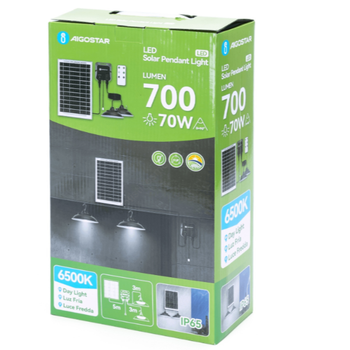 Aigostar Ηλιακό Κρεμαστό Φωτιστικό LED με Αισθητήρα 2x35W 12V 6000mAh + Τηλεχειριστήριο – 6500K, Διάμετρος 15cm