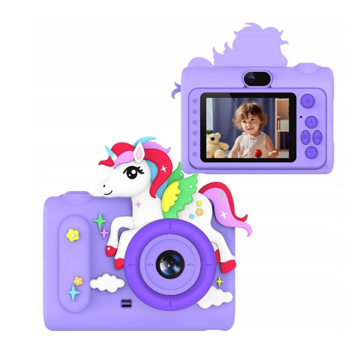 X19 Παιδική Ψηφιακή Κάμερα 2.0" HD Διπλός Φακός, 8X Zoom, Σχέδιο Μονόκερος